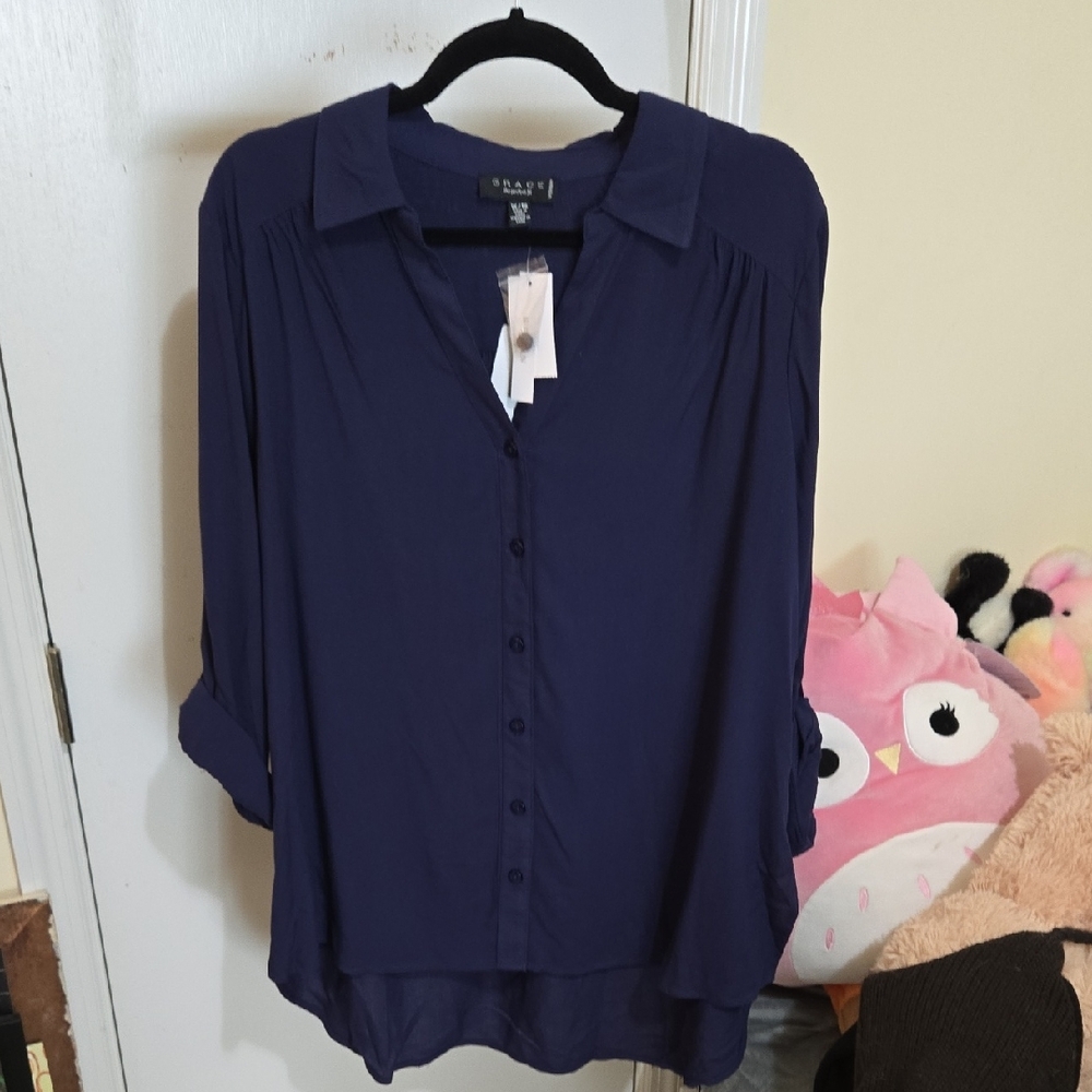 Grace Deep Blue Button-Up Blouse